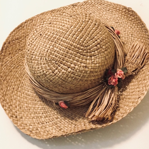 • vintage/antique cappelli straw hat w/ flowers • main image 4